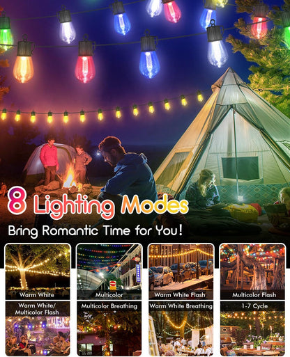 100FT Outdoor String Lights with Remote - Warm White and Color Changing Patio Lights