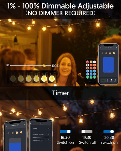 50FT G40 Outdoor String Lights with Dimmer App Control