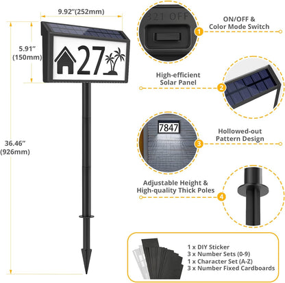 Solar Powered Address Sign Plaque with Stakes