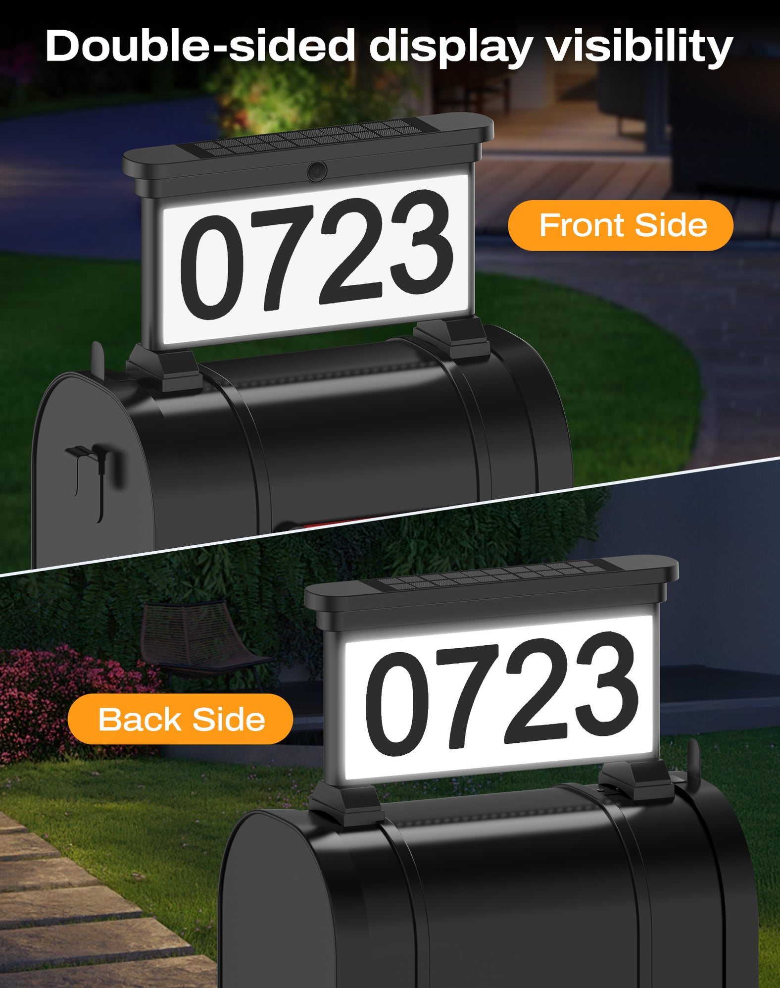 Dual Sides Solar Sign for House Address or Mailbox Number RGB LED Ligh ...