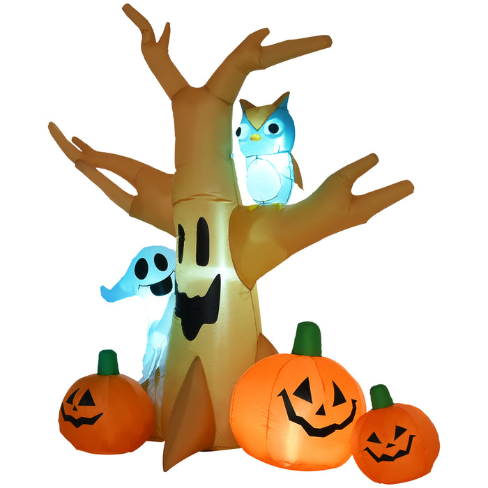 7.5' Tall Lighted Halloween Inflatables Outdoor Decorations Haunted Tree With Owl, Ghost, Pumpkins, Blow Up LED Yard Decor for Garden, Lawn, Party, Holiday, Waterproof