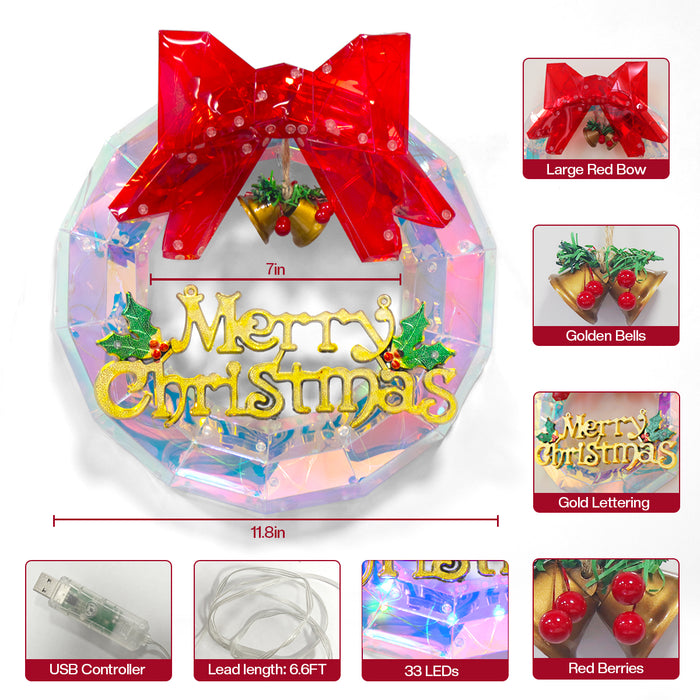 12" Smart Pre-lit Smart Christmas Wreath with Programmable RGB Color Changing Lights App-controlled