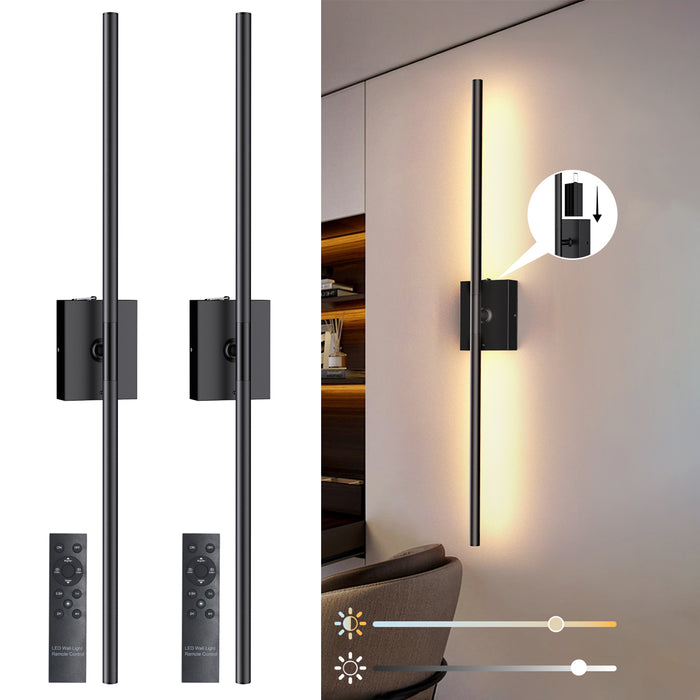 31.5" Wall Sconces Lights with Rechargeable Battery 360° Rotation 2-Pack