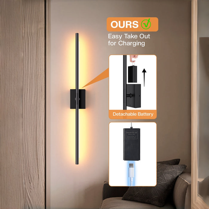 31.5" Wall Sconces Lights with Rechargeable Battery 360° Rotation 2-Pack