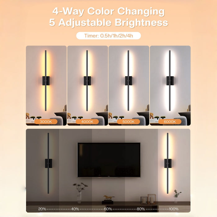 31.5" Wall Sconces Lights with Rechargeable Battery 360° Rotation 2-Pack