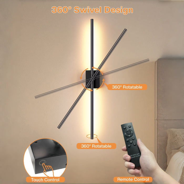 31.5" Wall Sconces Lights with Rechargeable Battery 360° Rotation 2-Pack