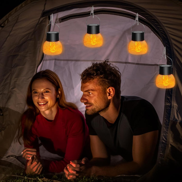 Metal Waterproof Flickering Flame Hanging Solar Lanterns