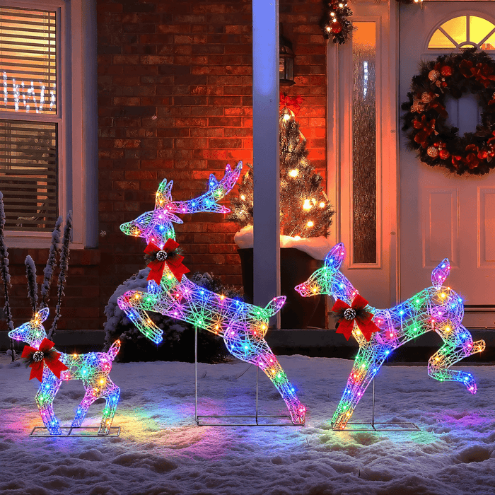 3D Pre-lit Christmas Reindeer Family Set with 200 Smart Programmable RGB LEDs App-controlled