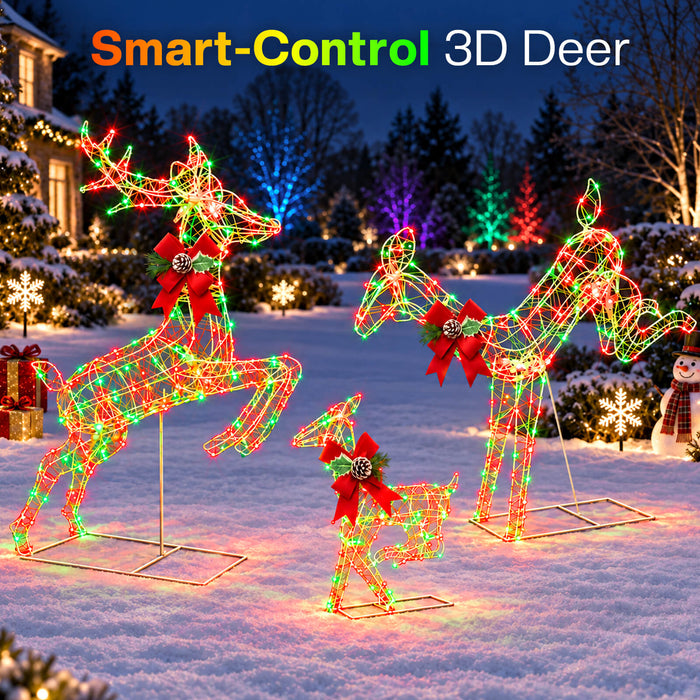 3D Pre-lit Christmas Reindeer Family Set with 200 Smart Programmable RGB LEDs App-controlled