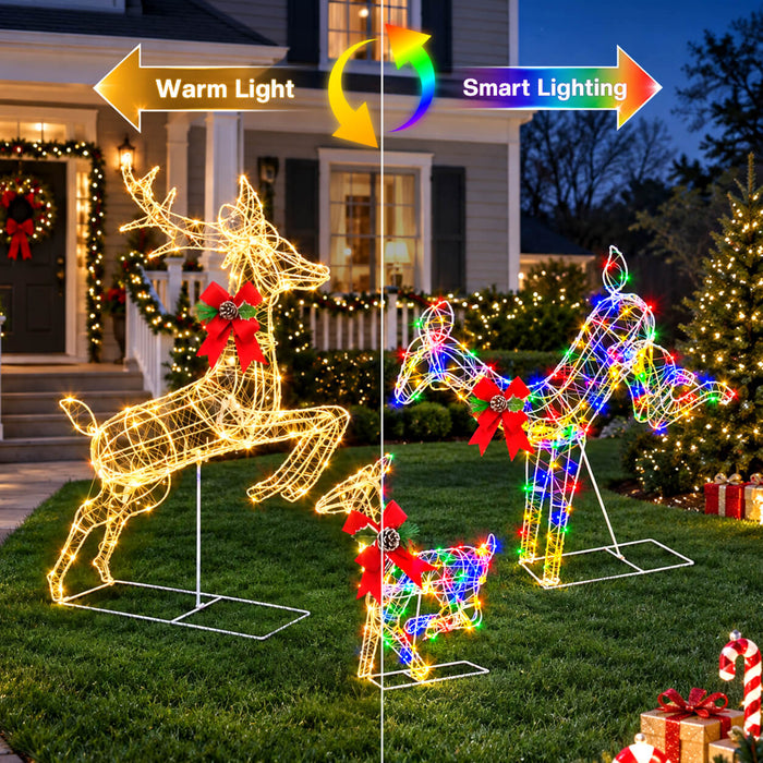 3D Pre-lit Christmas Reindeer Family Set with 200 Smart Programmable RGB LEDs App-controlled