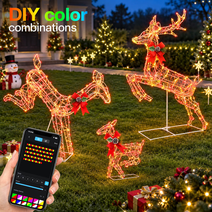 3D Pre-lit Christmas Reindeer Family Set with 200 Smart Programmable RGB LEDs App-controlled