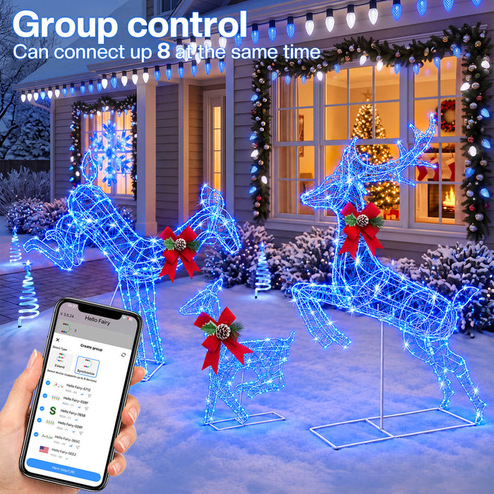 3D Pre-lit Christmas Reindeer Family Set with 200 Smart Programmable RGB LEDs App-controlled