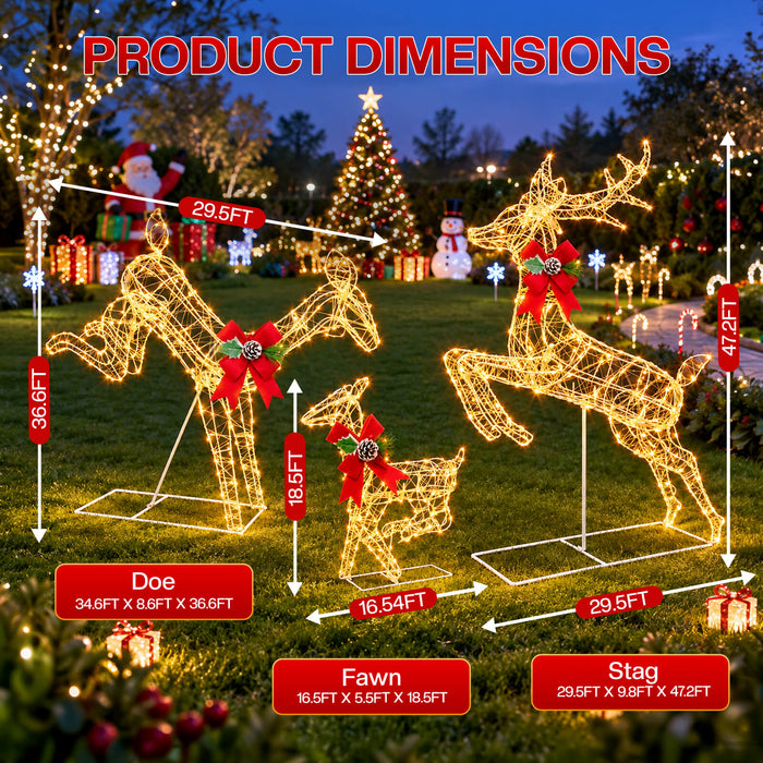 3D Pre-lit Christmas Reindeer Family Set with 200 Smart Programmable RGB LEDs App-controlled
