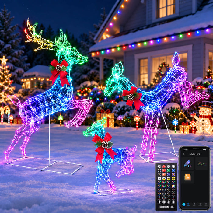 3D Pre-lit Christmas Reindeer Family Set with 200 Smart Programmable RGB LEDs App-controlled