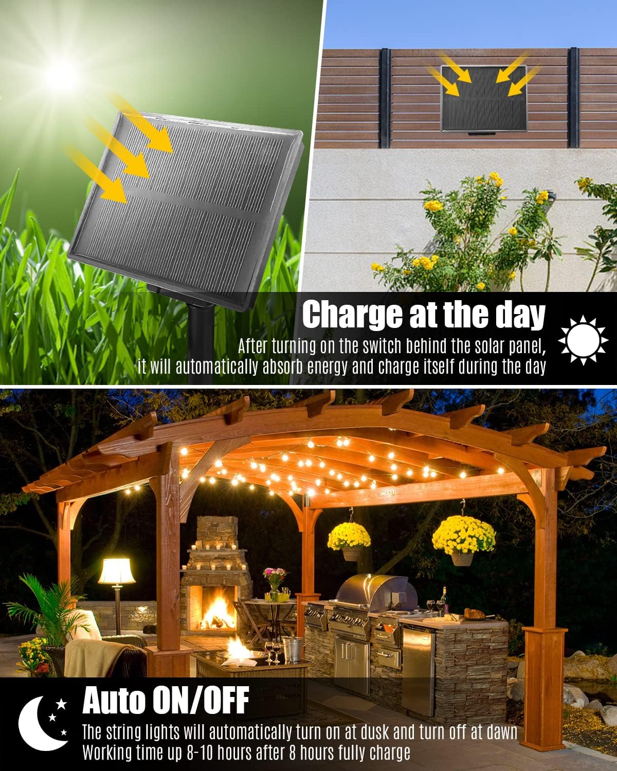 Solar String Lights for Outside 25ft Warm Cool Tunable Solar LED Outdoor Lights