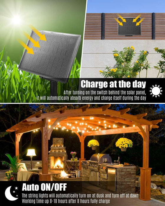 Solar String Lights for Outside 25ft Warm Cool Tunable Solar LED Outdoor Lights