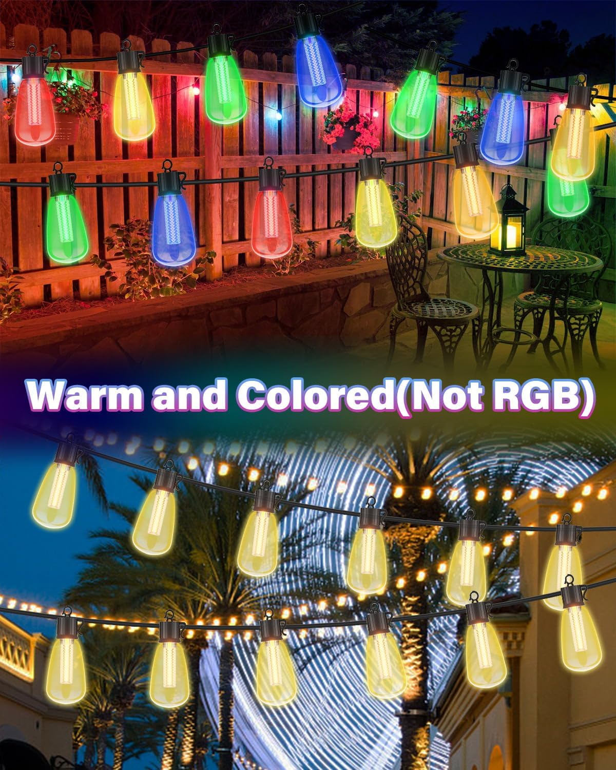 Outdoor String Lights with Remote 49FT/30Bulbs