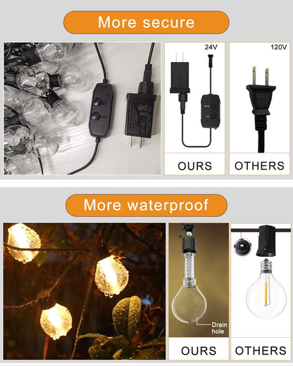 50FT G40 Outdoor String Lights with Dimmer App Control