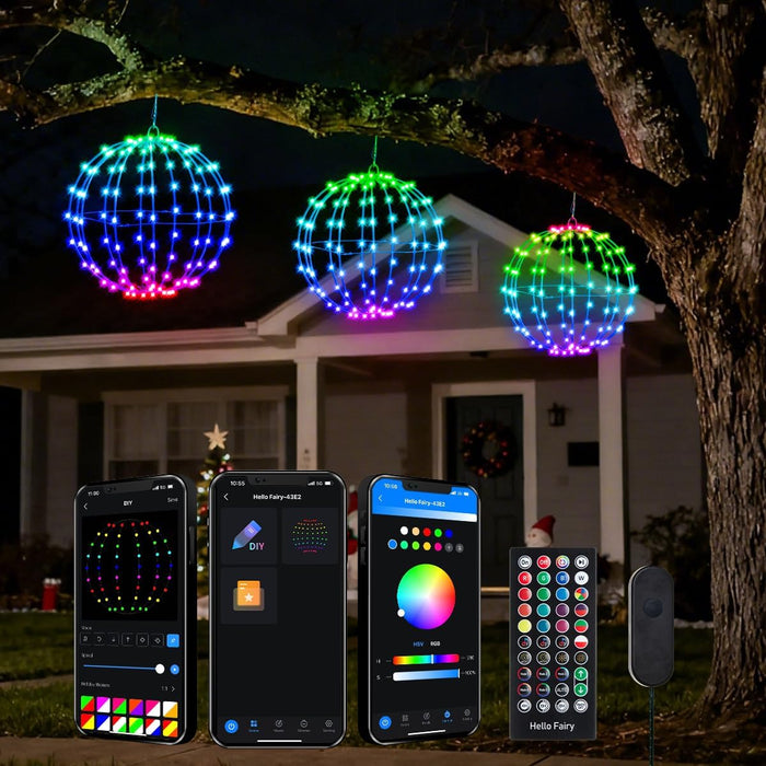 Smart LED Christmas Ball Lights, 12 Inch 108 LED Foldable Color Changing Sphere Lights with App & Remote Control, Waterproof Hanging Light Balls Outdoor for Holiday Patio Tree Decor