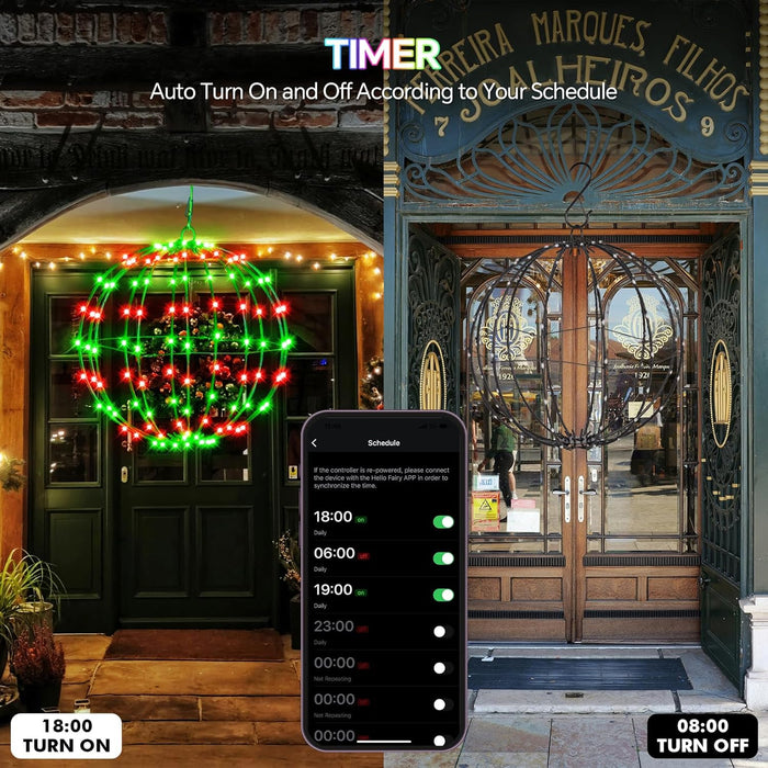 Smart LED Christmas Ball Lights, 12 Inch 108 LED Foldable Color Changing Sphere Lights with App & Remote Control, Waterproof Hanging Light Balls Outdoor for Holiday Patio Tree Decor