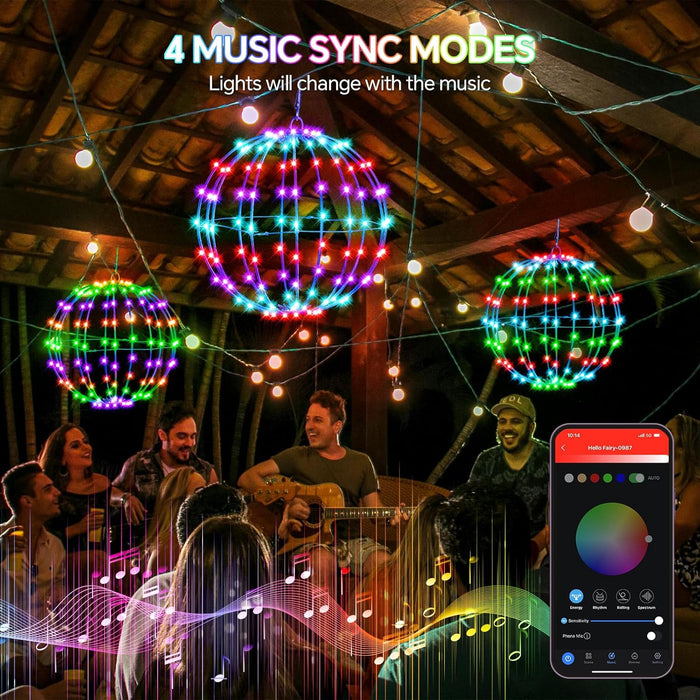 Smart LED Christmas Ball Lights, 12 Inch 108 LED Foldable Color Changing Sphere Lights with App & Remote Control, Waterproof Hanging Light Balls Outdoor for Holiday Patio Tree Decor