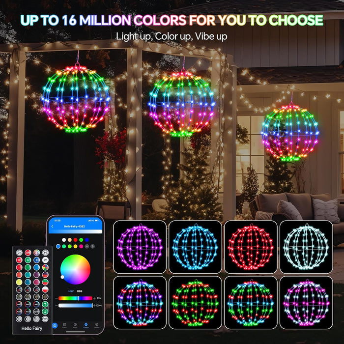 Smart LED Christmas Ball Lights, 12 Inch 108 LED Foldable Color Changing Sphere Lights with App & Remote Control, Waterproof Hanging Light Balls Outdoor for Holiday Patio Tree Decor
