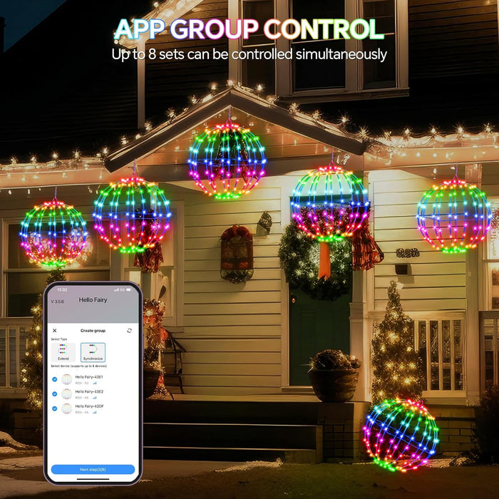 Smart LED Christmas Ball Lights, 12 Inch 108 LED Foldable Color Changing Sphere Lights with App & Remote Control, Waterproof Hanging Light Balls Outdoor for Holiday Patio Tree Decor