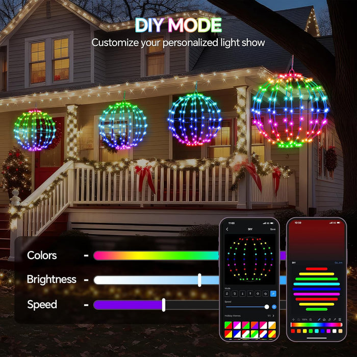 Smart LED Christmas Ball Lights, 12 Inch 108 LED Foldable Color Changing Sphere Lights with App & Remote Control, Waterproof Hanging Light Balls Outdoor for Holiday Patio Tree Decor