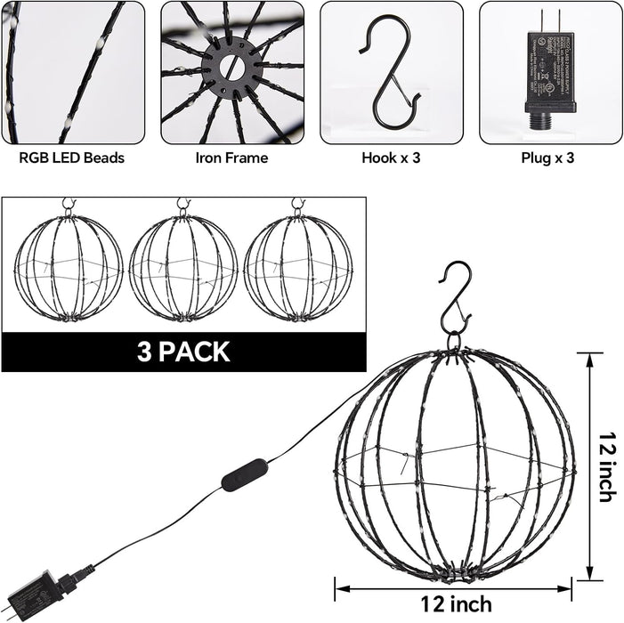 Smart LED Christmas Ball Lights, 12 Inch 108 LED Foldable Color Changing Sphere Lights with App & Remote Control, Waterproof Hanging Light Balls Outdoor for Holiday Patio Tree Decor