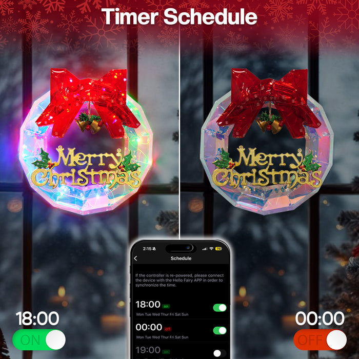 12" Smart Pre-lit Smart Christmas Wreath with Programmable RGB Color Changing Lights App-controlled