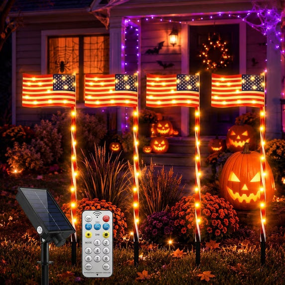 Outdoor Solar American Flag Pathway Lights Set of 4