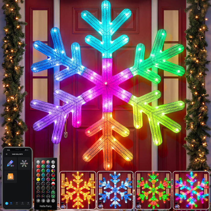 43" 2.5D Huge Snowflake Decoration with Smart Programmable RGB Multicolor Changing Lights App-controlled