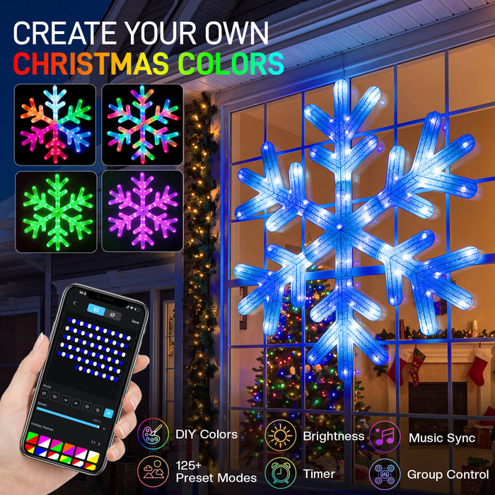43" 2.5D Huge Snowflake Decoration with Smart Programmable RGB Multicolor Changing Lights App-controlled