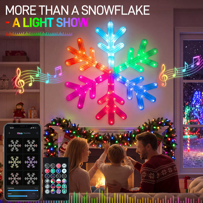 43" 2.5D Huge Snowflake Decoration with Smart Programmable RGB Multicolor Changing Lights App-controlled