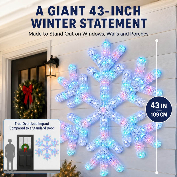 43" 2.5D Huge Snowflake Decoration with Smart Programmable RGB Multicolor Changing Lights App-controlled