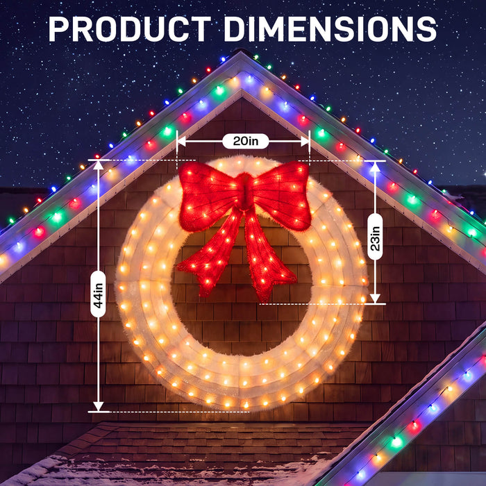44" Pre-Lit Outdoor Christmas Wreath Bow Set Decoration with Smart Programmable RGB/Warm LED Metal Holiday Decor for Home