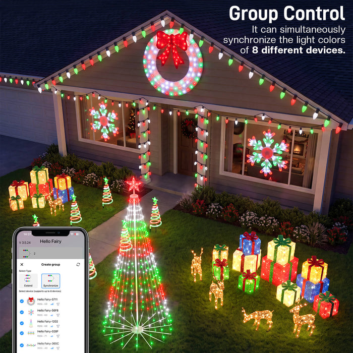 44" Pre-Lit Outdoor Christmas Wreath Bow Set Decoration with Smart Programmable RGB/Warm LED Metal Holiday Decor for Home