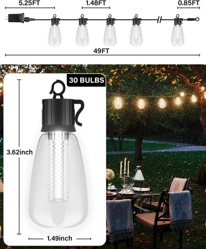 Outdoor String Lights with Remote 49FT/30Bulbs
