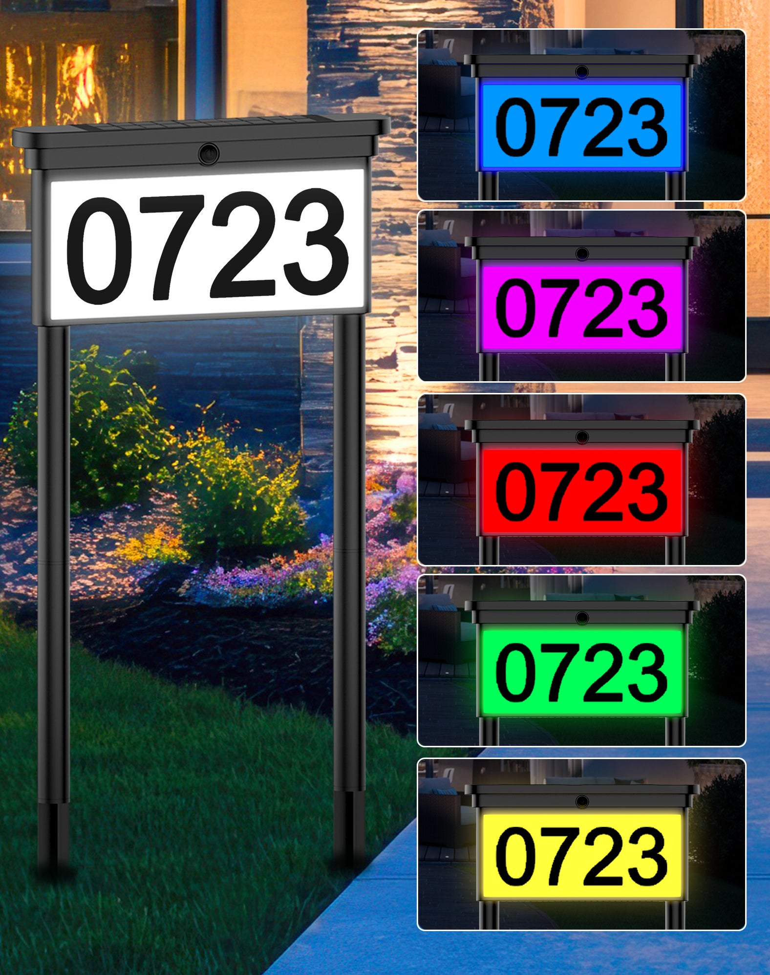 Dual Sides Solar Sign for House Address or Mailbox Number RGB LED Ligh ...