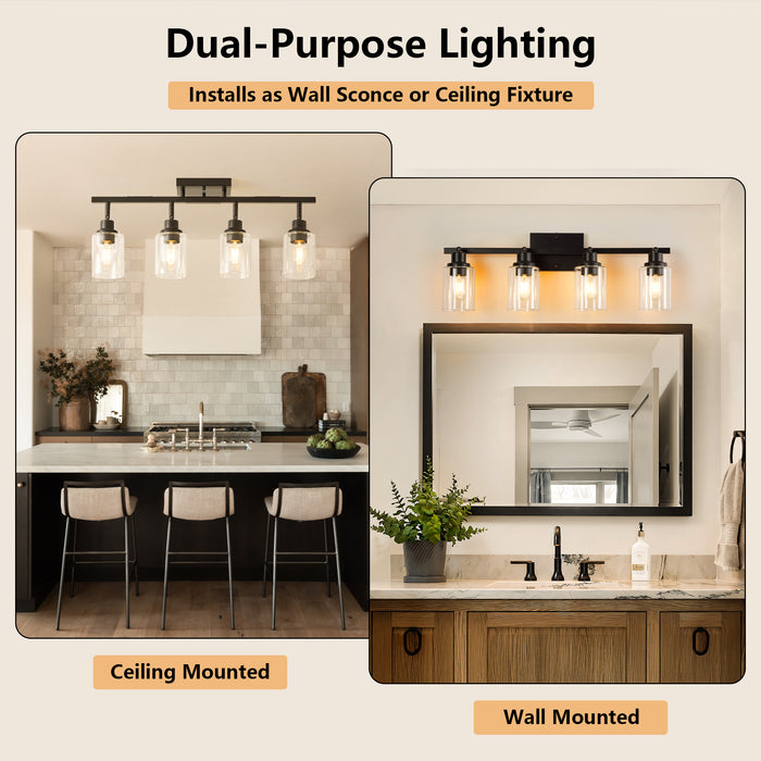 3/4/5/6 Modern Track Light Fixtures Ceiling Vanity Lights Rotatable Heads & Clear Glass Shade