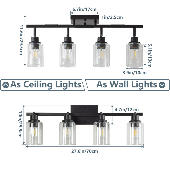 3/4/5/6 Modern Track Light Fixtures Ceiling Vanity Lights Rotatable Heads & Clear Glass Shade