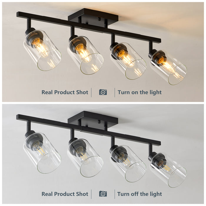 3/4/5/6 Modern Track Light Fixtures Ceiling Vanity Lights Rotatable Heads & Clear Glass Shade