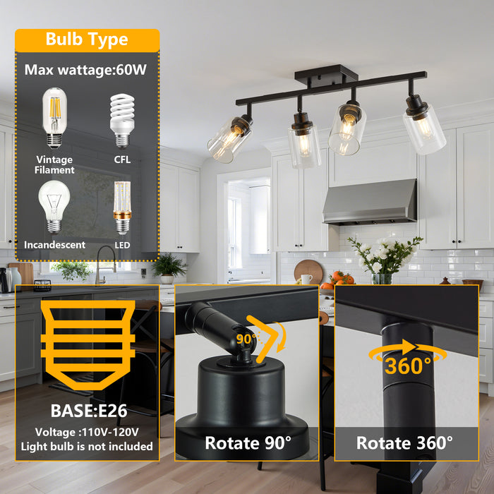 3/4/5/6 Modern Track Light Fixtures Ceiling Vanity Lights Rotatable Heads & Clear Glass Shade