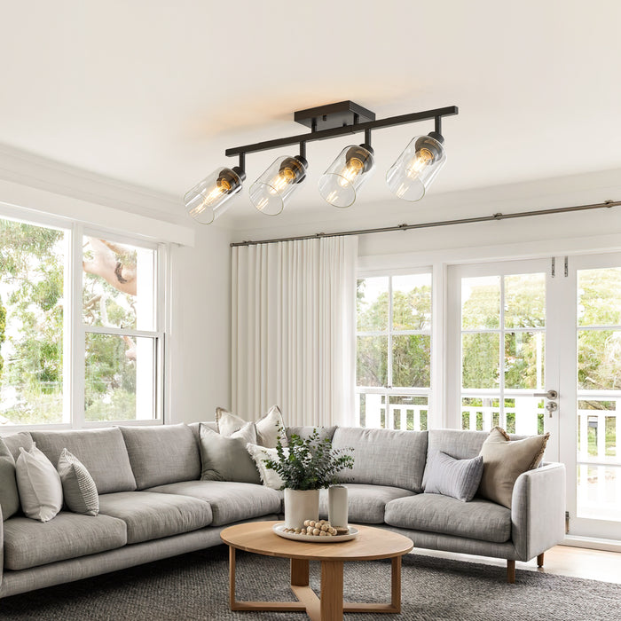 3/4/5/6 Modern Track Light Fixtures Ceiling Vanity Lights Rotatable Heads & Clear Glass Shade
