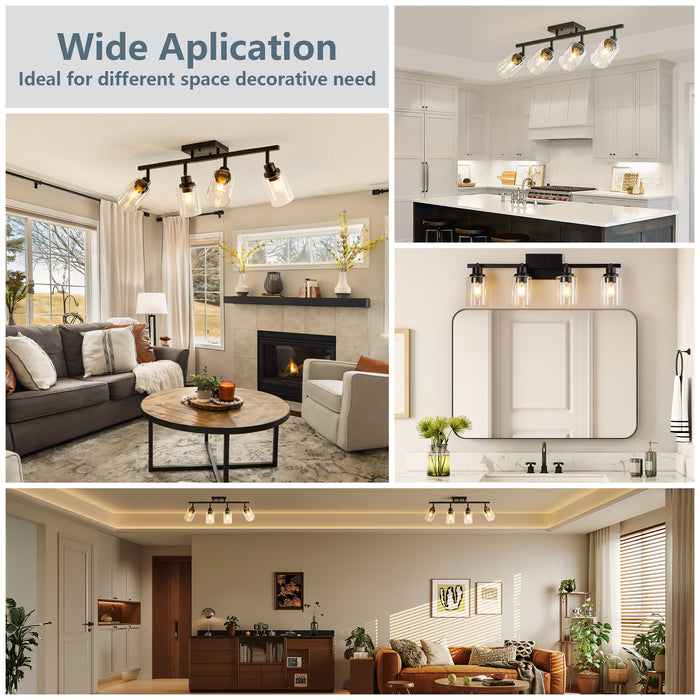 3/4/5/6 Modern Track Light Fixtures Ceiling Vanity Lights Rotatable Heads & Clear Glass Shade
