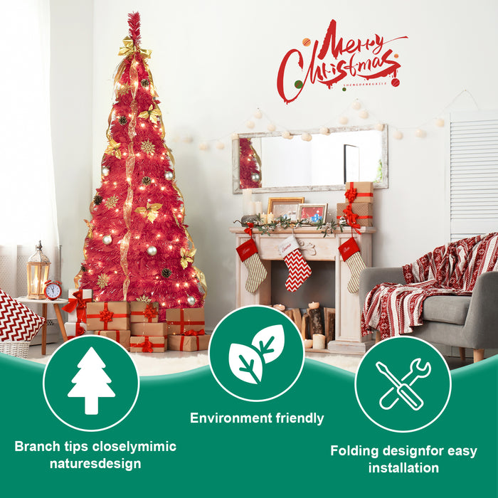 6-ft Prelit Collapsible Christmas Tree with Warm White Lights (Red)