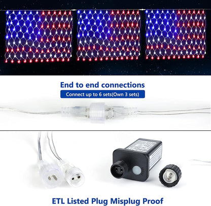 3-in-1 Upgrade 324 LED USA Flag Net Lights