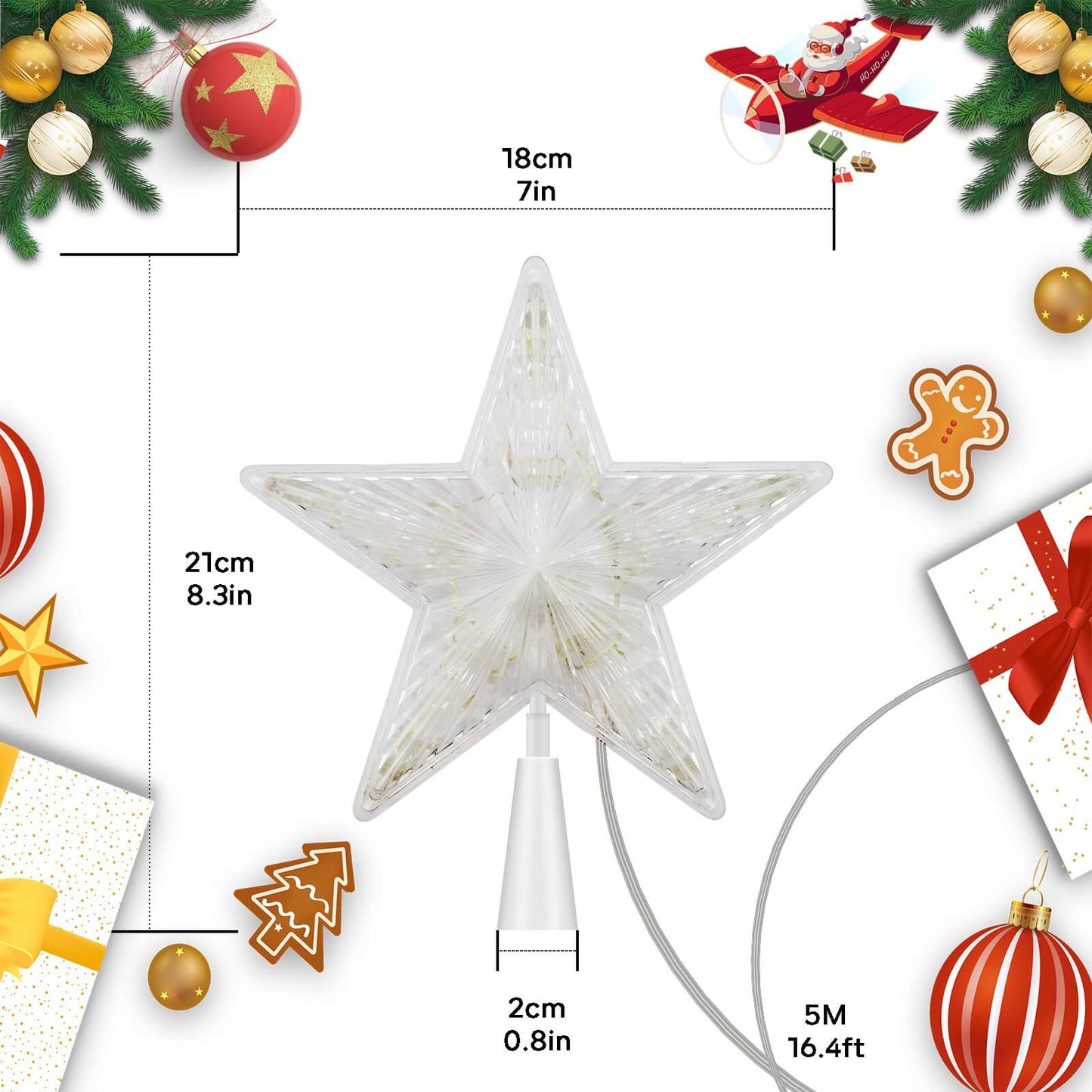 7" Christmas Star Tree Topper with Smart LED Lightings