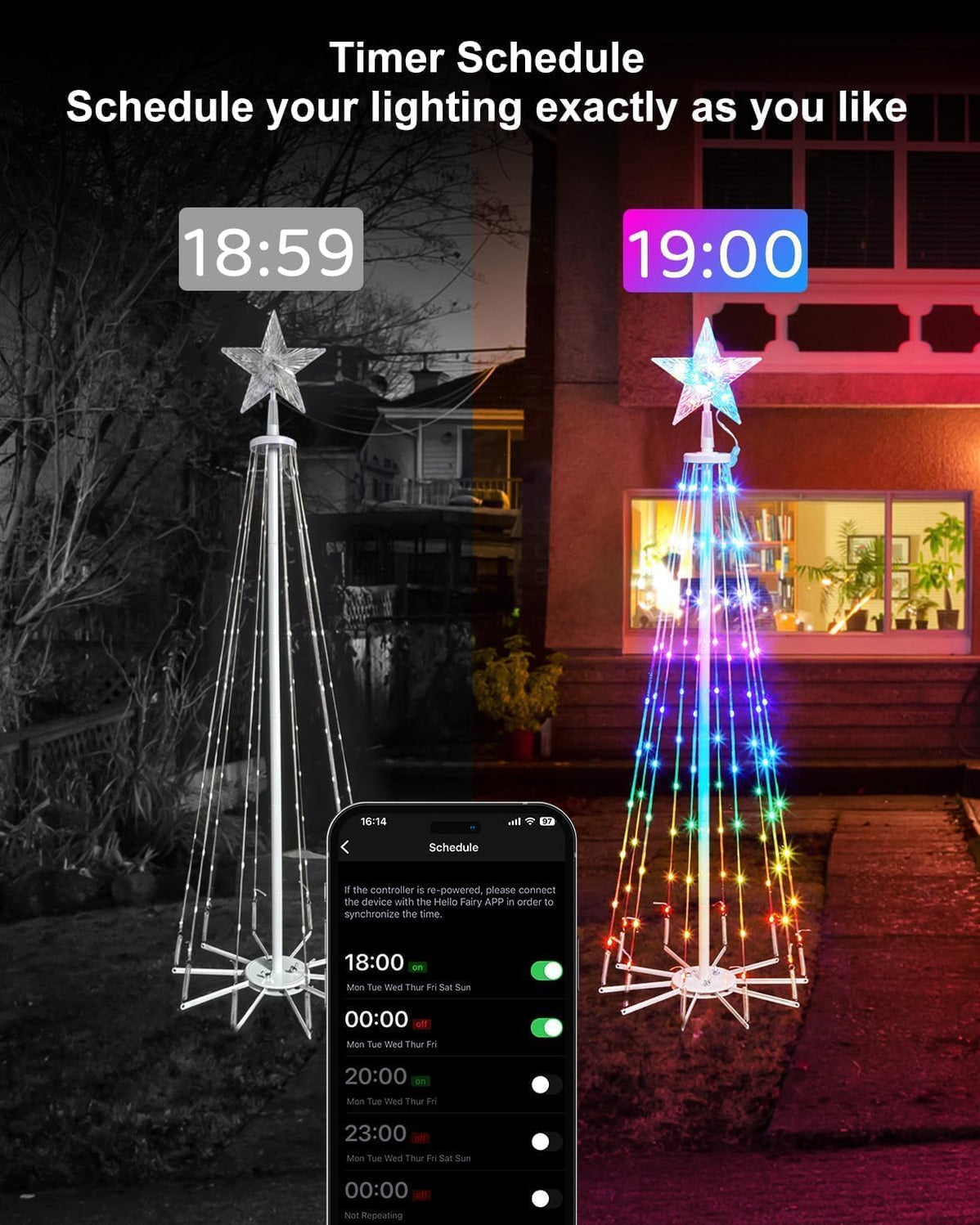 4ft 110 LEDs Outdoor Christmas Cone Tree Lights Music Sync with APP Co ...