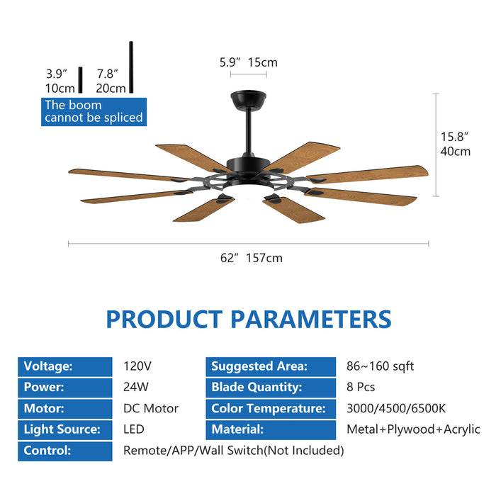 52/62/72 Inch Ceiling Fans with Lights and Remote Control